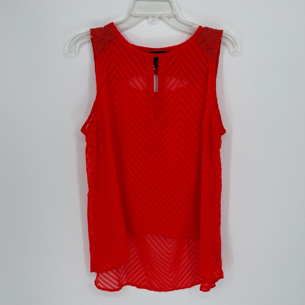 Nicole by Nicole Miller Women's Red Lace Chevron Keyhole Sleeveless Top Size XL
